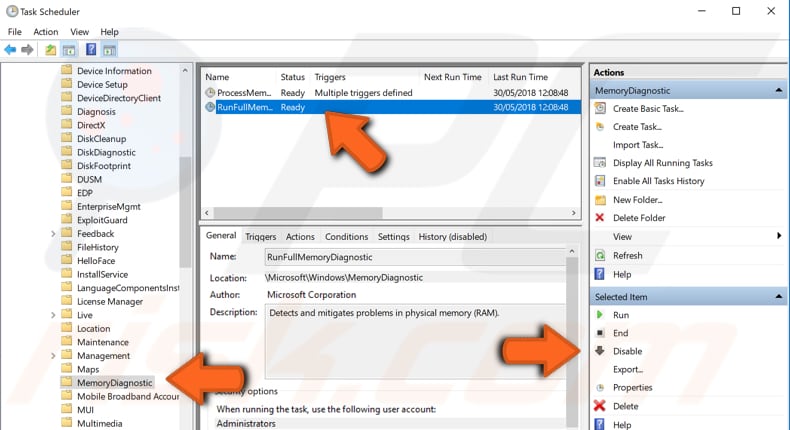 disable full memory diagnostic task step 2