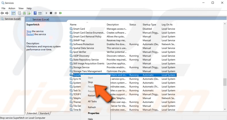 disable superfetch service step 2