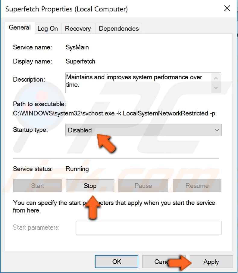 disable superfetch service step 3