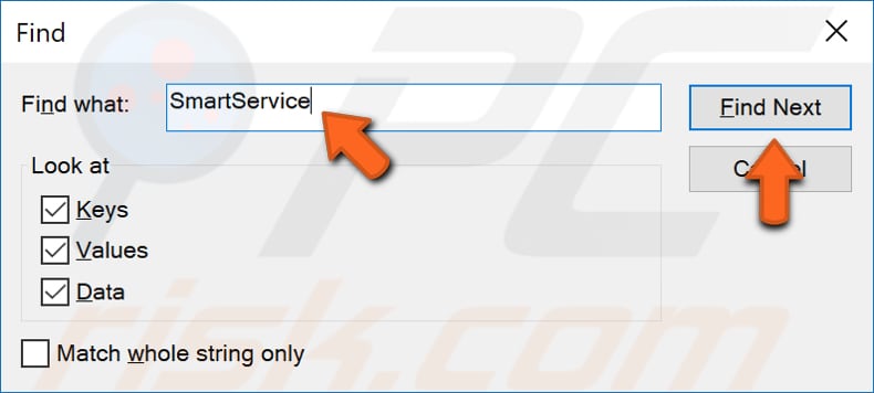 remove malicious entries using registry editor step 2