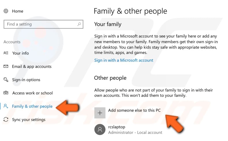 use or create new administrator account step 2