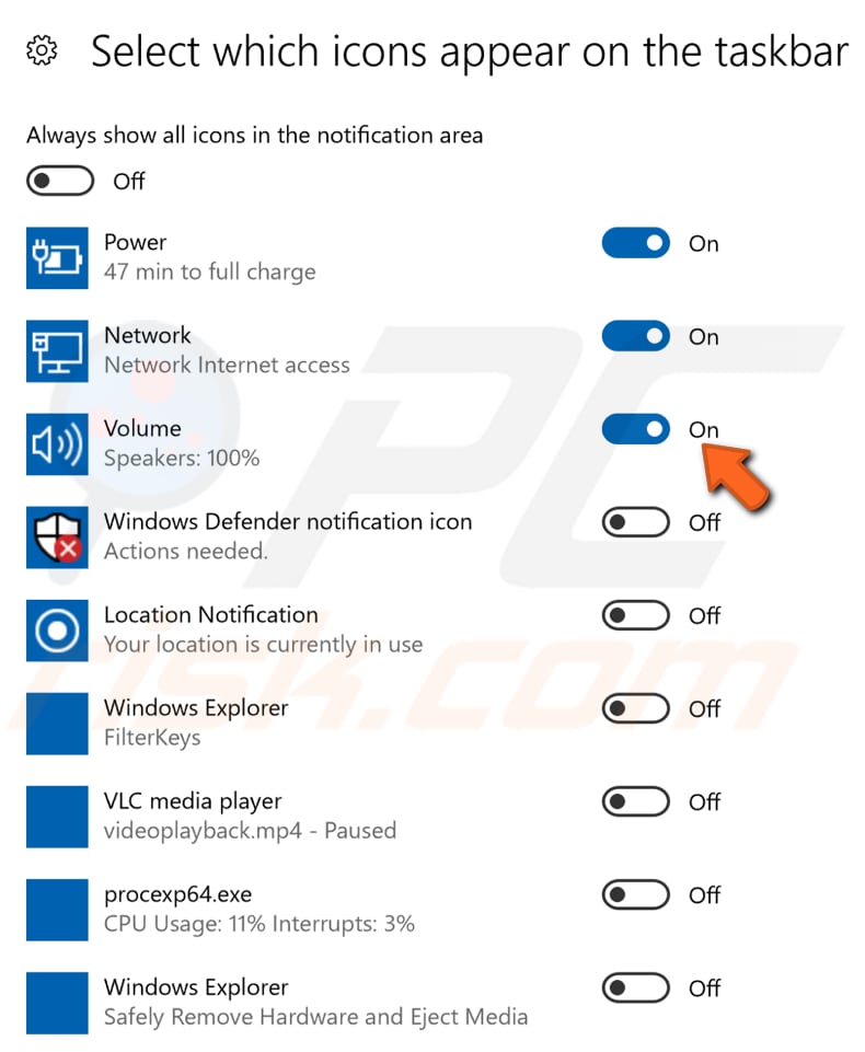 check if the volume icon is turned on step 5
