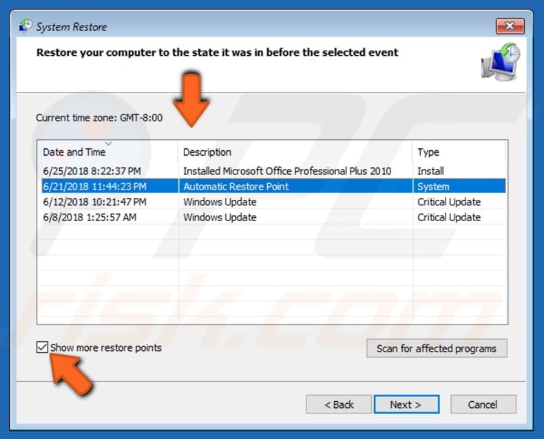 restore your system using restore points step 5