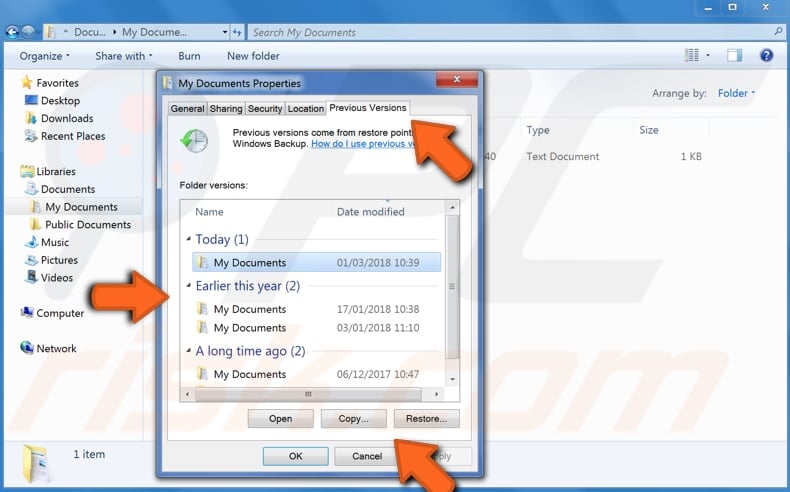 how to recover files and folders using previous versions step 5