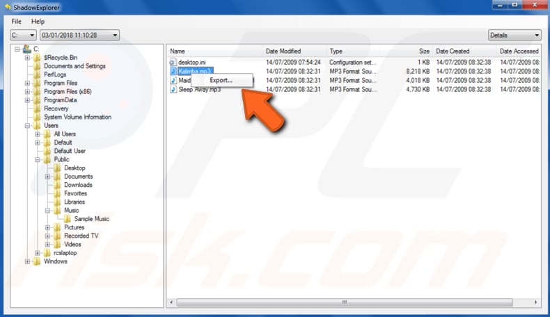 how to recover files and folders using ShadowExplorer step 2
