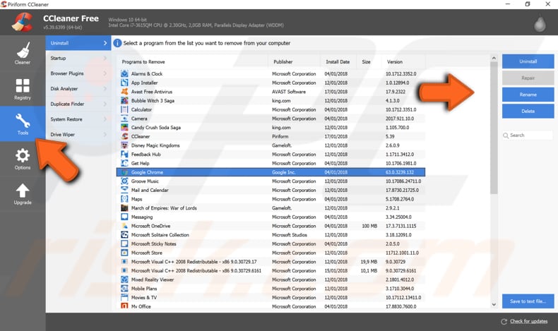 uninstall unnecessary software from your windows step 3