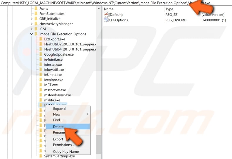 delete conflicting registry entries