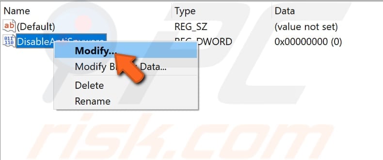enable windows defender via registry editor step 3