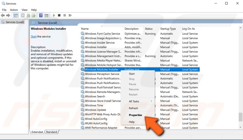 set windows module installer startup type to manual step 3