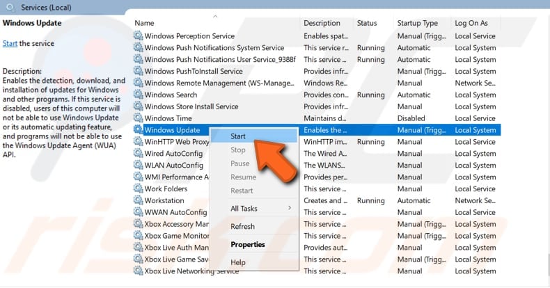 restart windows update service step 7