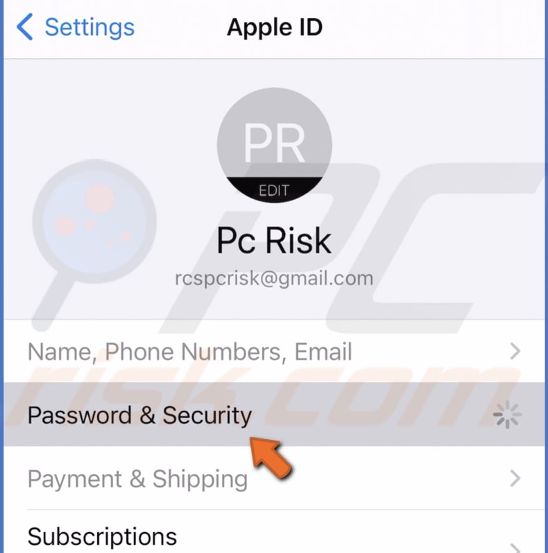 Go to Password & Security