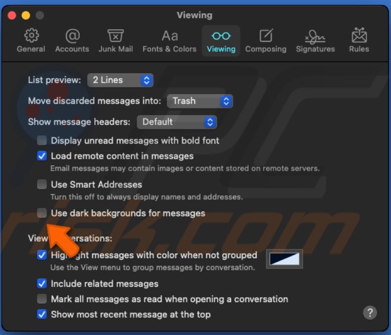Disable Dark Mode on Mail app
