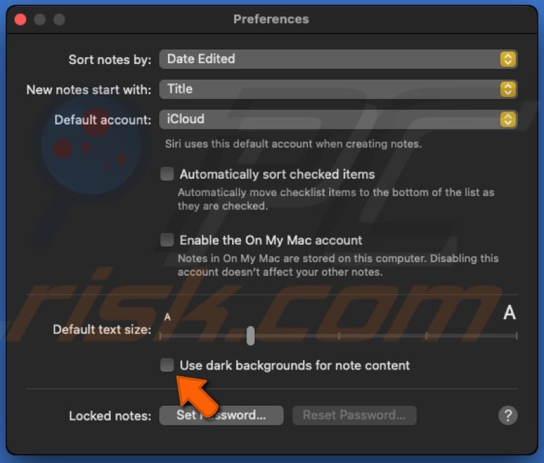 Disable Dark Mode on Notes app