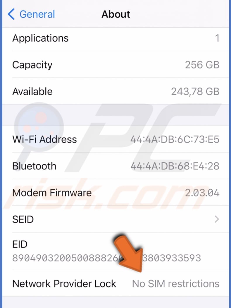 Locate Network Provider Lock or Carrier Lock