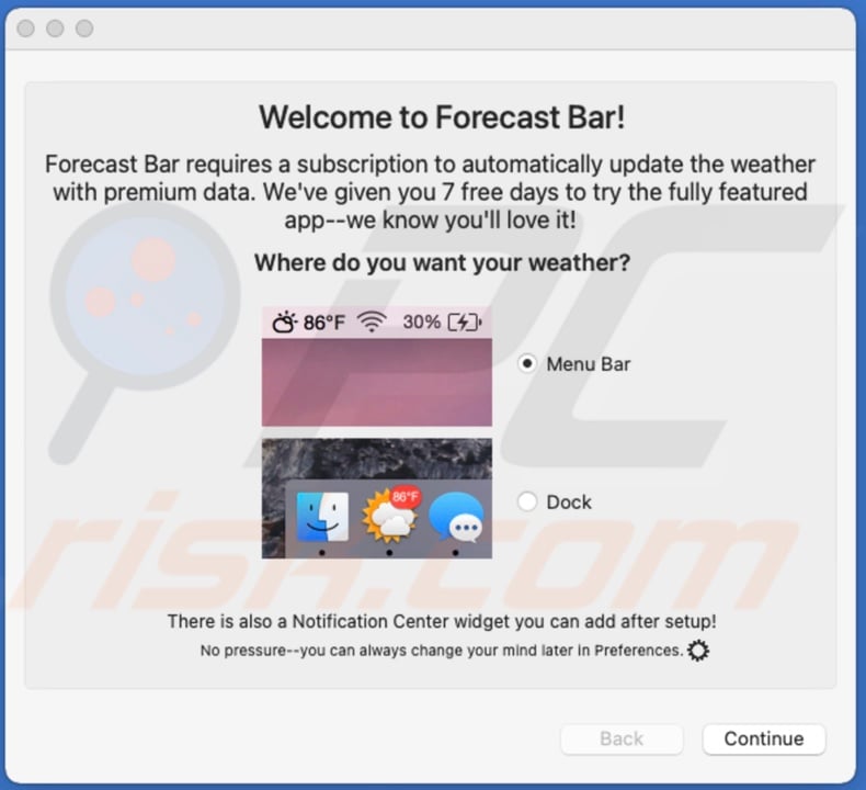 Choose where to keep Forecast Bar icon