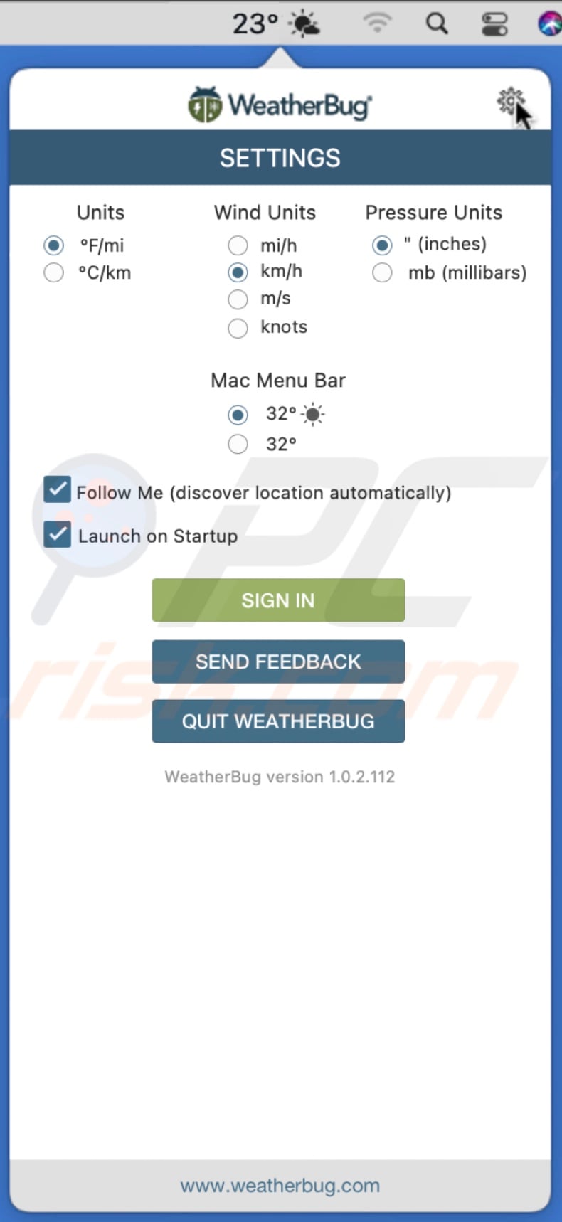 Choose Weatherbug units