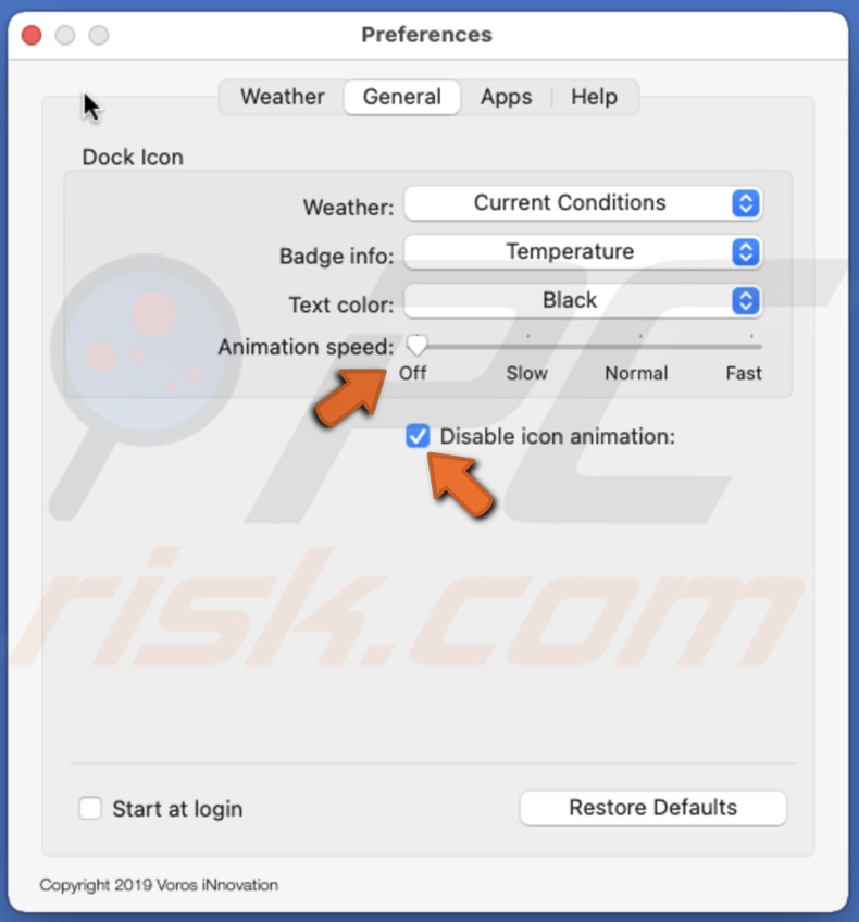 Disable icon animation in Weather Dock