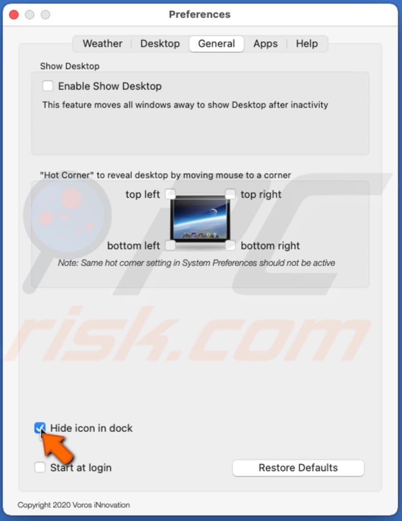 Hide Weather Widget icon from dock 