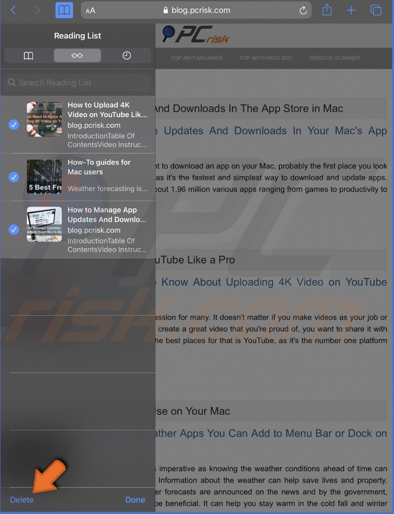Clear out Reading List on iPad