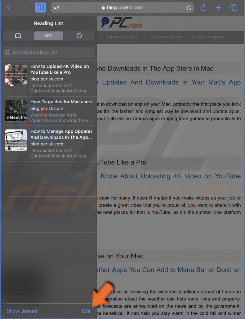 Edit Reading List on iPad