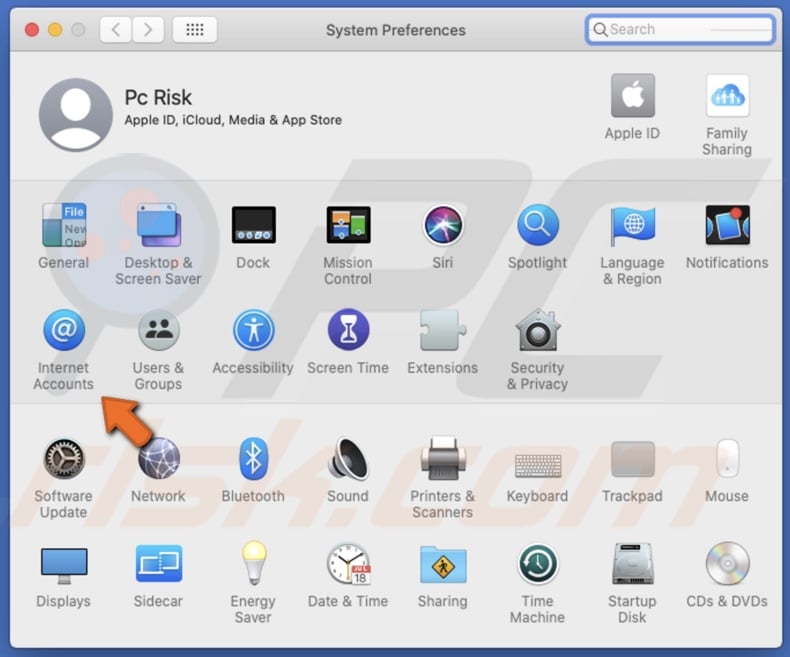Go to Internet Accounts
