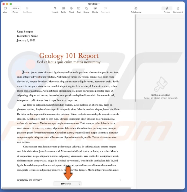 Word count box at the bottom center