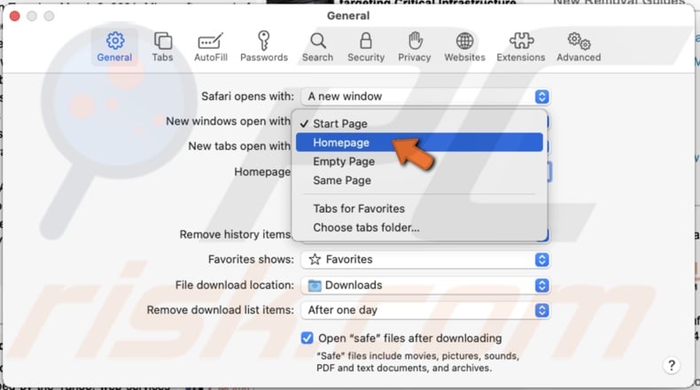Select to see homepage when new tab and window opened