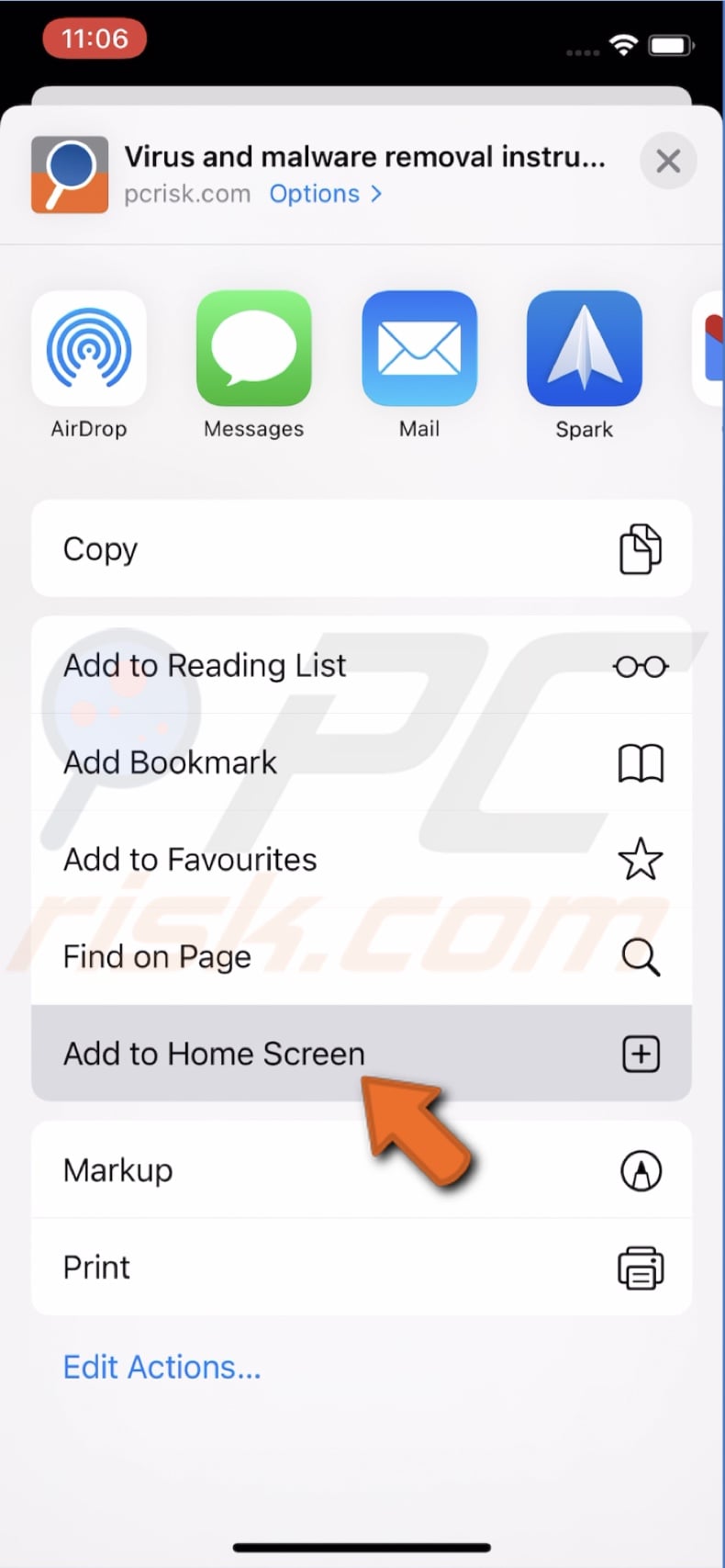 Add webpage to home screen