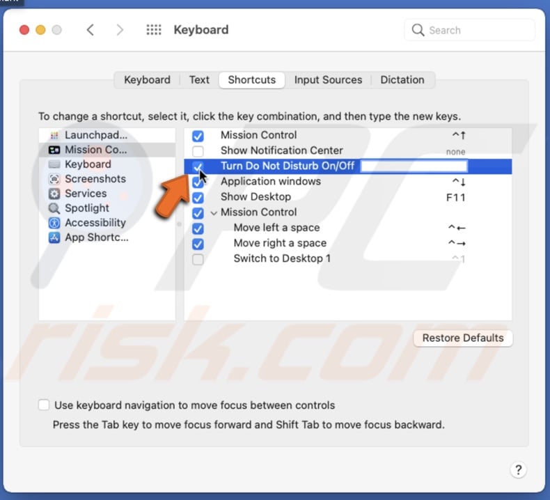 Enable Do Not Disturb shortcut