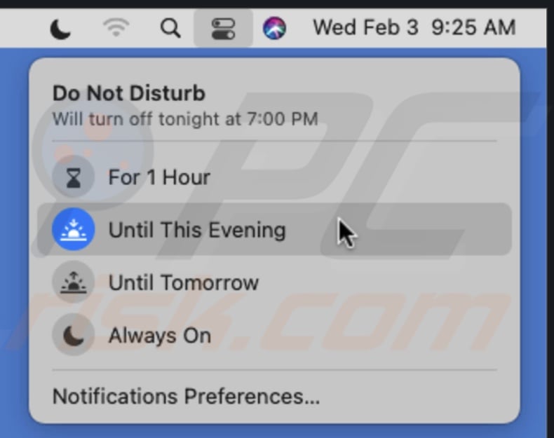 Choose a time until Do Not Disturb will be enabled