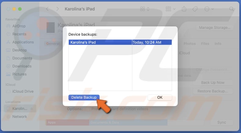 Click on Delete Backup