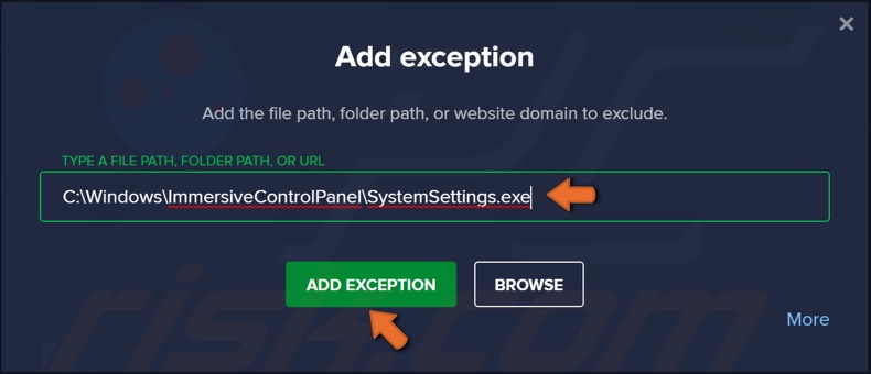 Add SystemSettings.exe to exceptions