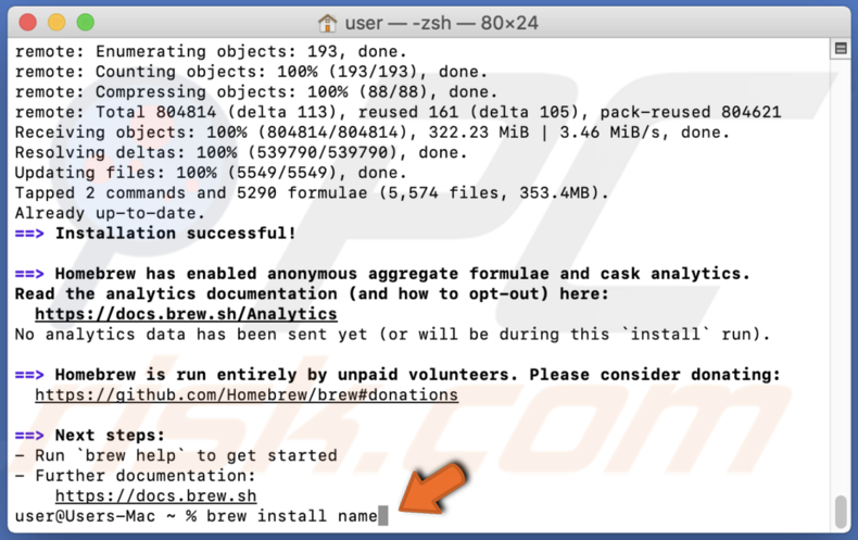 Use command brew install name to install packages