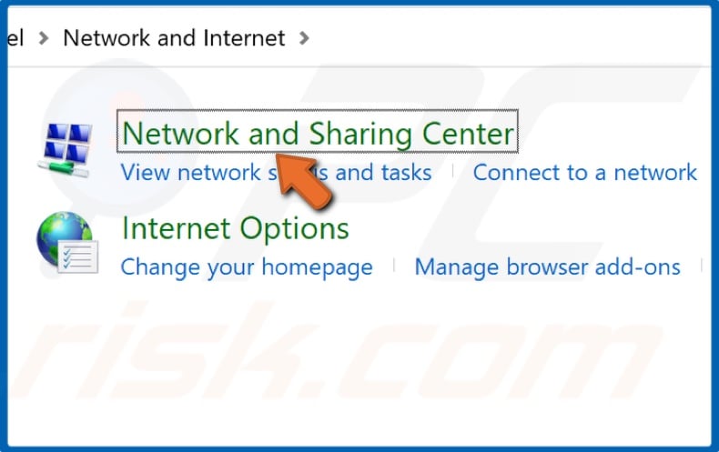 Click Network and Sharing Center