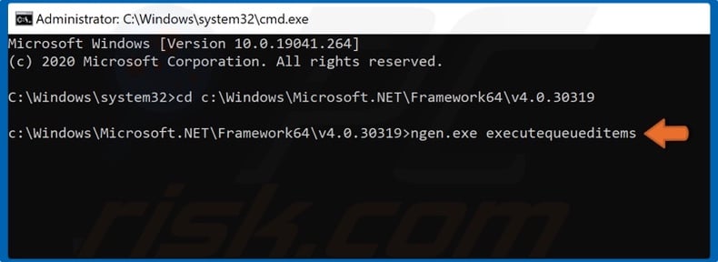 Type in ngen.exe executequeueditems and hit Enter