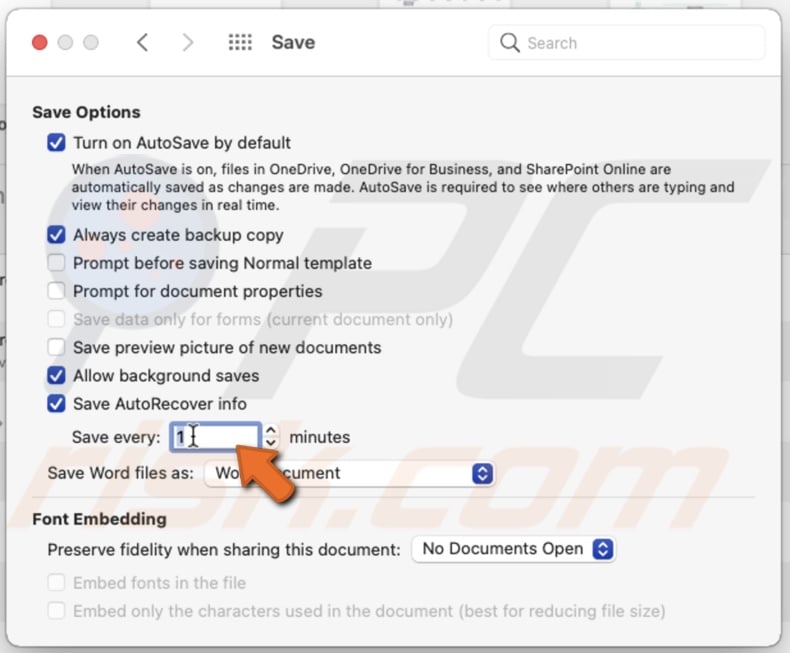 Choose Autosave frequency