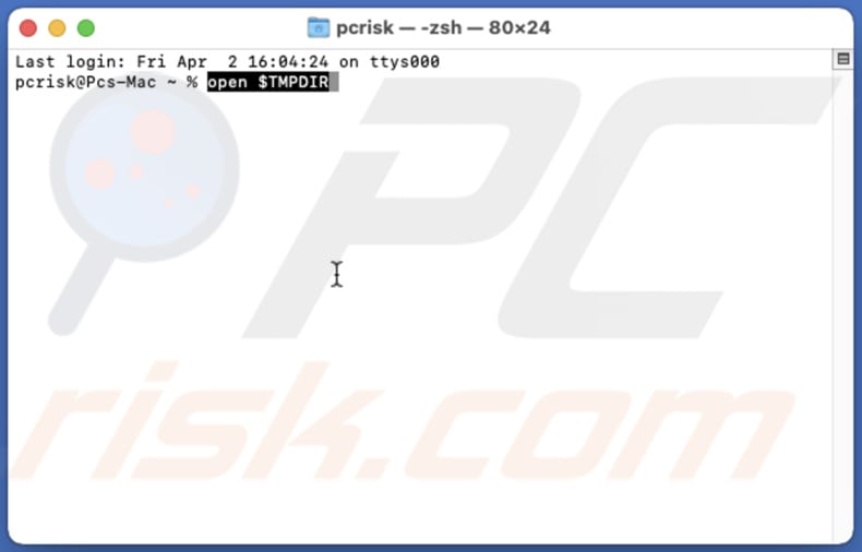 Open TemporaryItems folder using Terminal