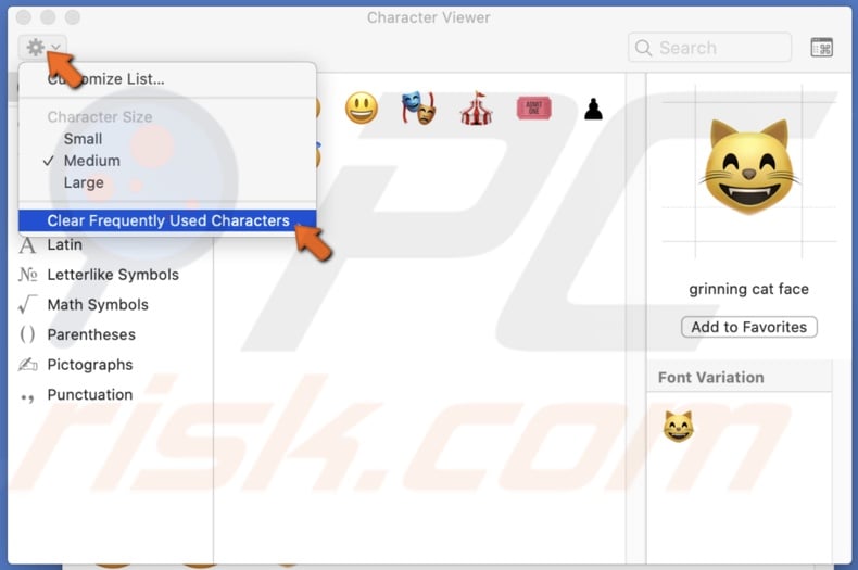 Clear frequently used list