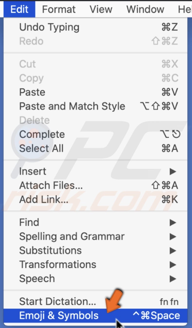 Launch emoji menu from Mac's menu bar