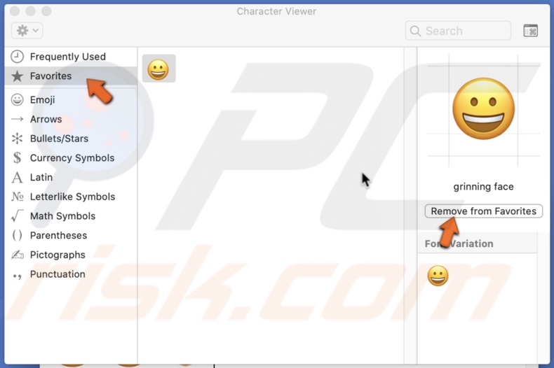 Remove emoji from favorites list