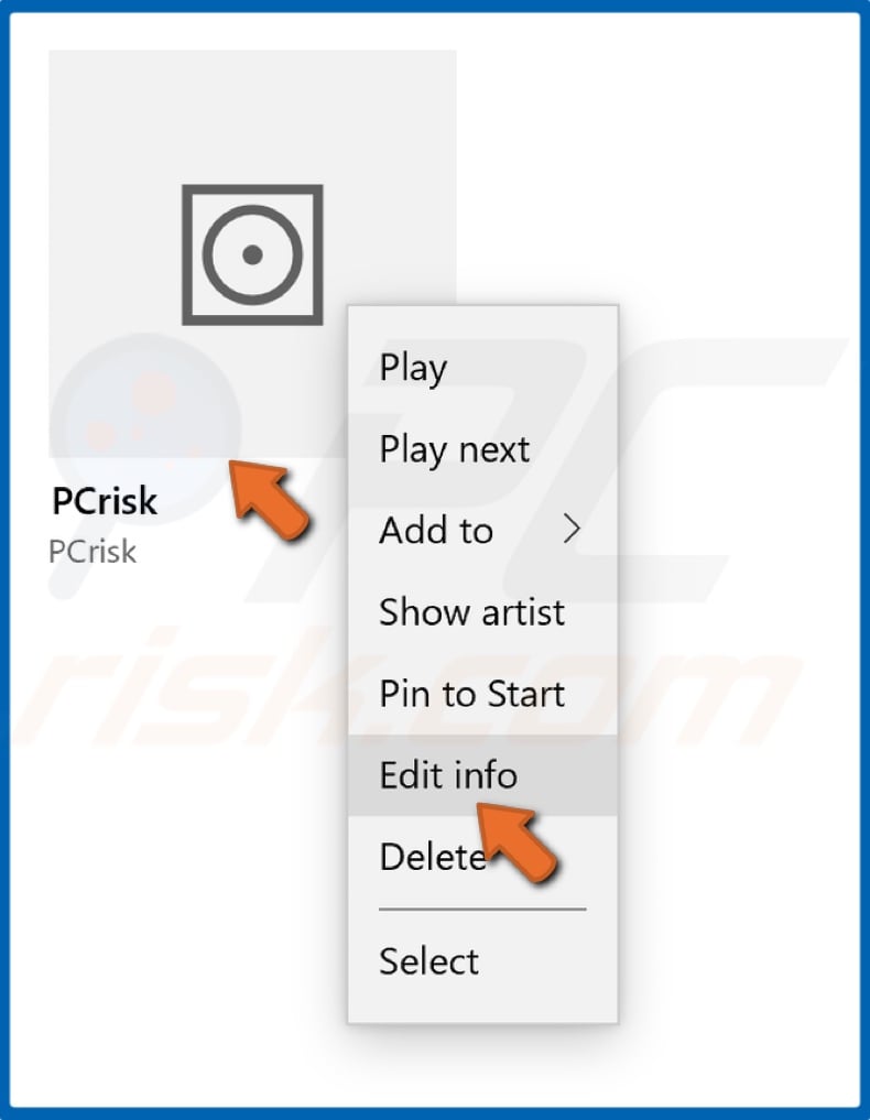Right-click the album and click Edit info