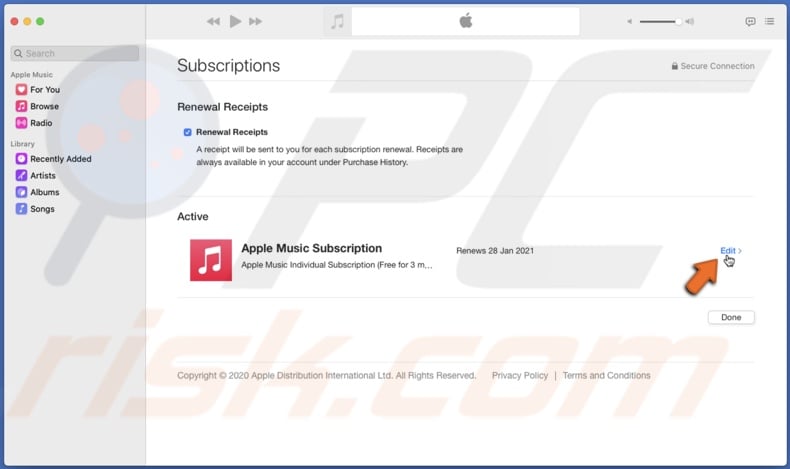 Edit Apple Music subscription
