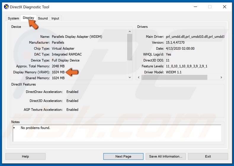 Select the Display tab and see Display Memory (VRAM) section