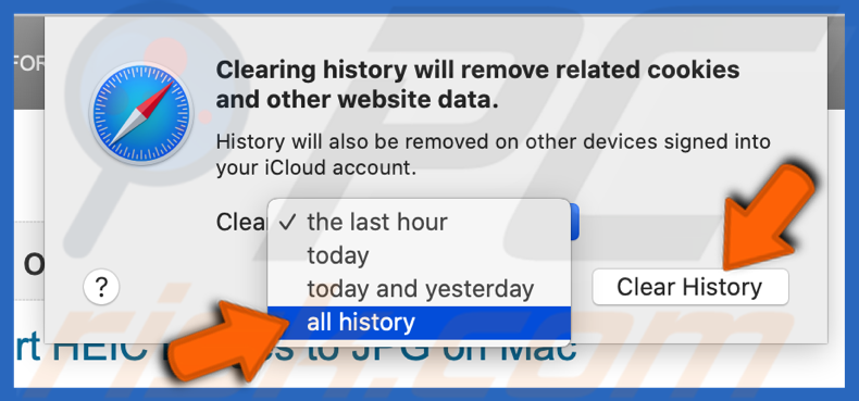 Clear all history in Safari browser