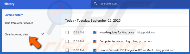 Clear browsing data in Google Chrome