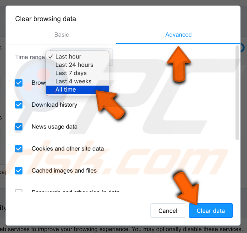 clear all time history in Opera browser