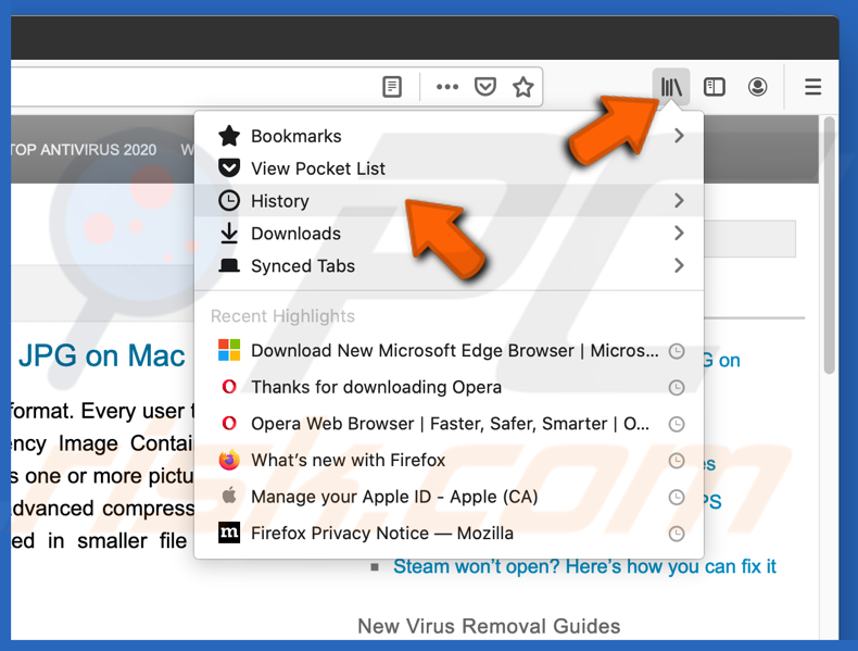 Open Mozilla Firefox browsing history in the browser