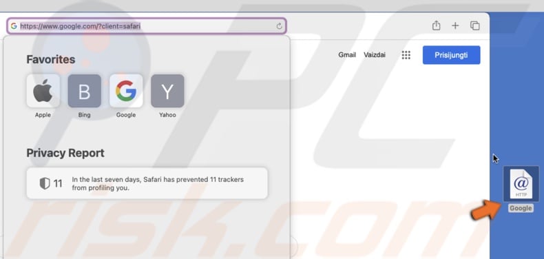 Website shortcut created