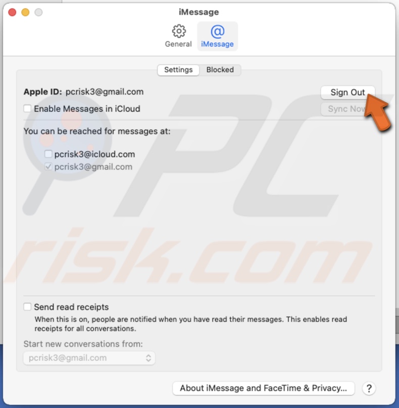 Sign out of Messages app