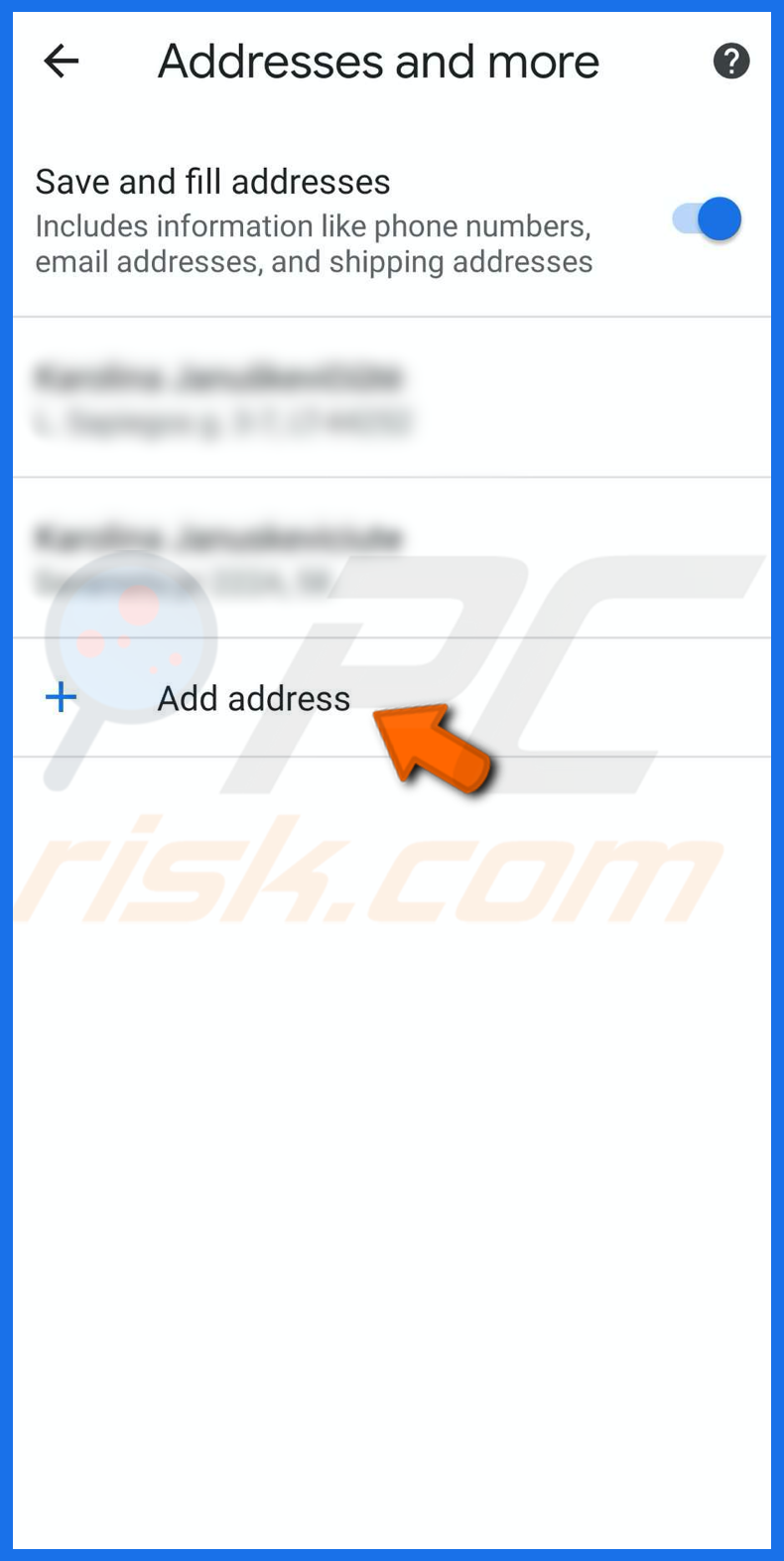 Add address in chrome on iPhone